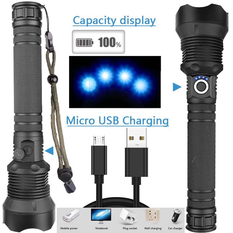 LED Rechargeable Laser Flashlight 90000 High Lumens