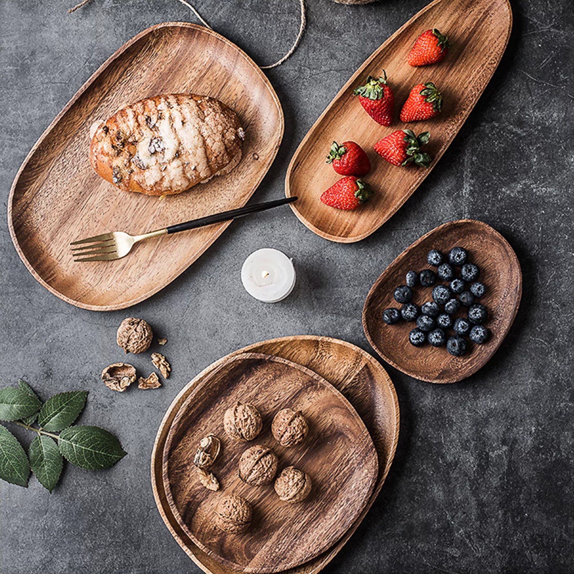 Acacia Wood Serving Tray Set of 5 Pcs