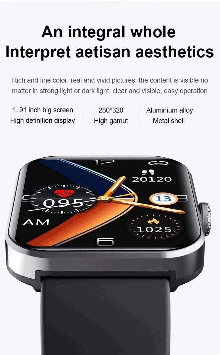 All day monitoring of heart rate,blood sugar, and blood pressure Bluetooth fashion watch support 24 languages