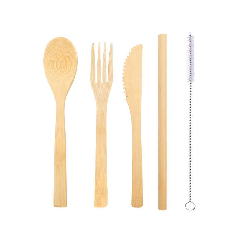 Bamboo Flatware Set (Fork, Spoon, Knife and Straw)
