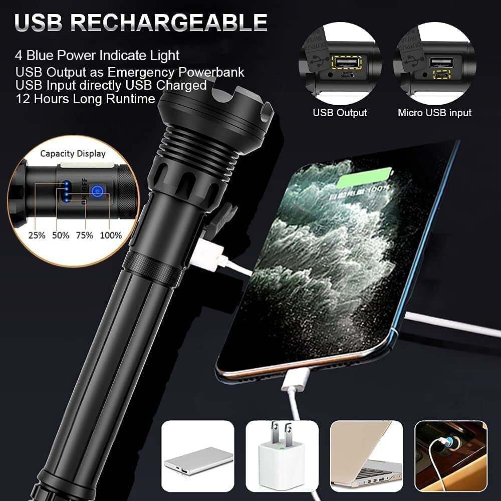 LED Rechargeable Laser Flashlight 90000 High Lumens