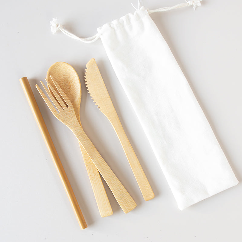 Bamboo Flatware Set (Fork, Spoon, Knife and Straw)