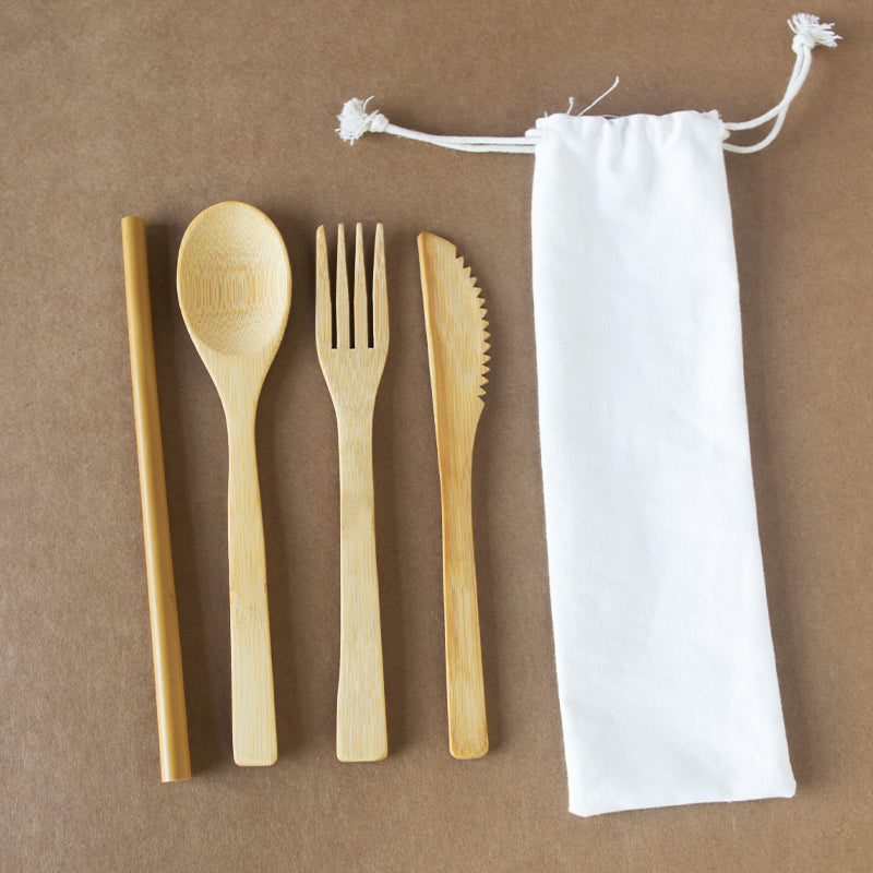 Bamboo Flatware Set (Fork, Spoon, Knife and Straw)