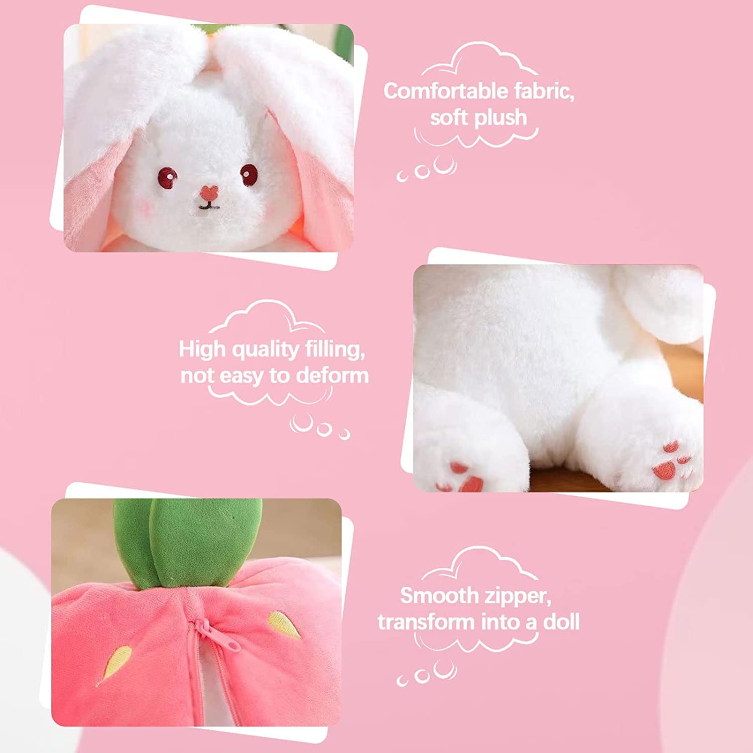 Strawberry Bunny Transformed into Little Rabbit Fruit Doll Plush Toy