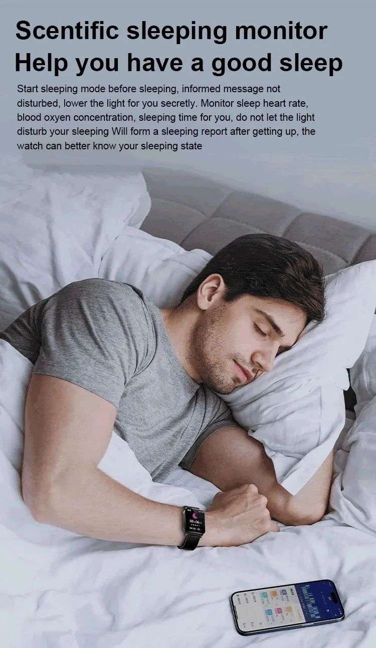 All day monitoring of heart rate,blood sugar, and blood pressure Bluetooth fashion watch support 24 languages