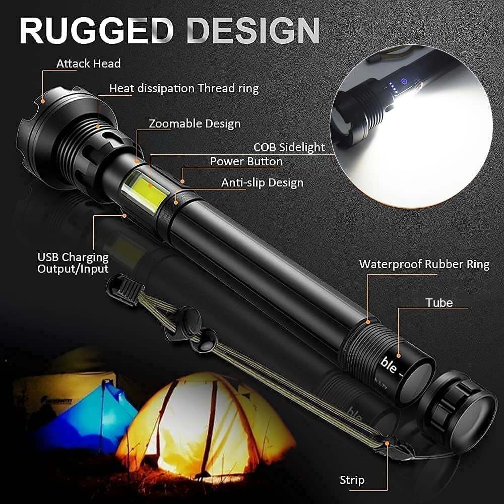 LED Rechargeable Laser Flashlight 90000 High Lumens
